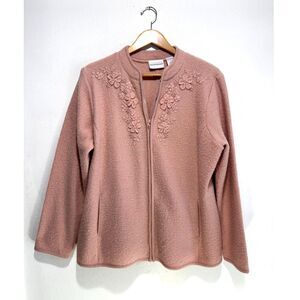 Alfred Dunner 100% wool jacket VTG floral applique romantic pink cottage women L